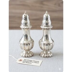 Vintage Ornate Silver Plated Salt and Pepper Shakers Pair Made in Japan Footed